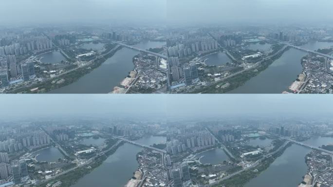 阴天漳州市区航拍龙文区大景下雨天漳州风景