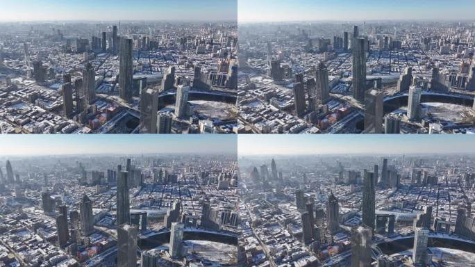 4K原素材-天津雪景，天津和平区全景