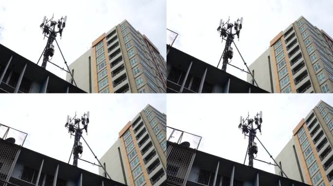 泰国曼谷市楼顶的5G信号塔