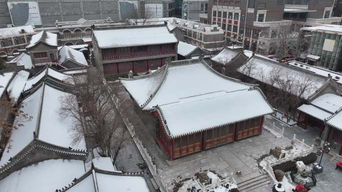 4K原素材-航拍天津雪景，天津古文化街