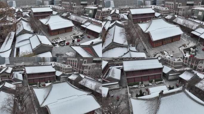 4K原素材-航拍天津雪景，天津古文化街