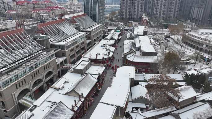 4K原素材-航拍天津雪景，天津古文化街