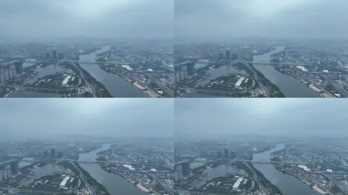 阴天漳州市区航拍龙文区大景下雨天漳州风景