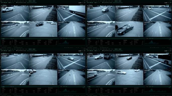 闭路电视交通超速安全摄像头。汽车密集行驶的城市中心区道路安全监控技术限速与道路安全监控软件接口