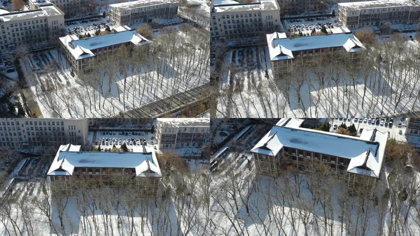 4K原素材-航拍南开大学八里台校区雪景