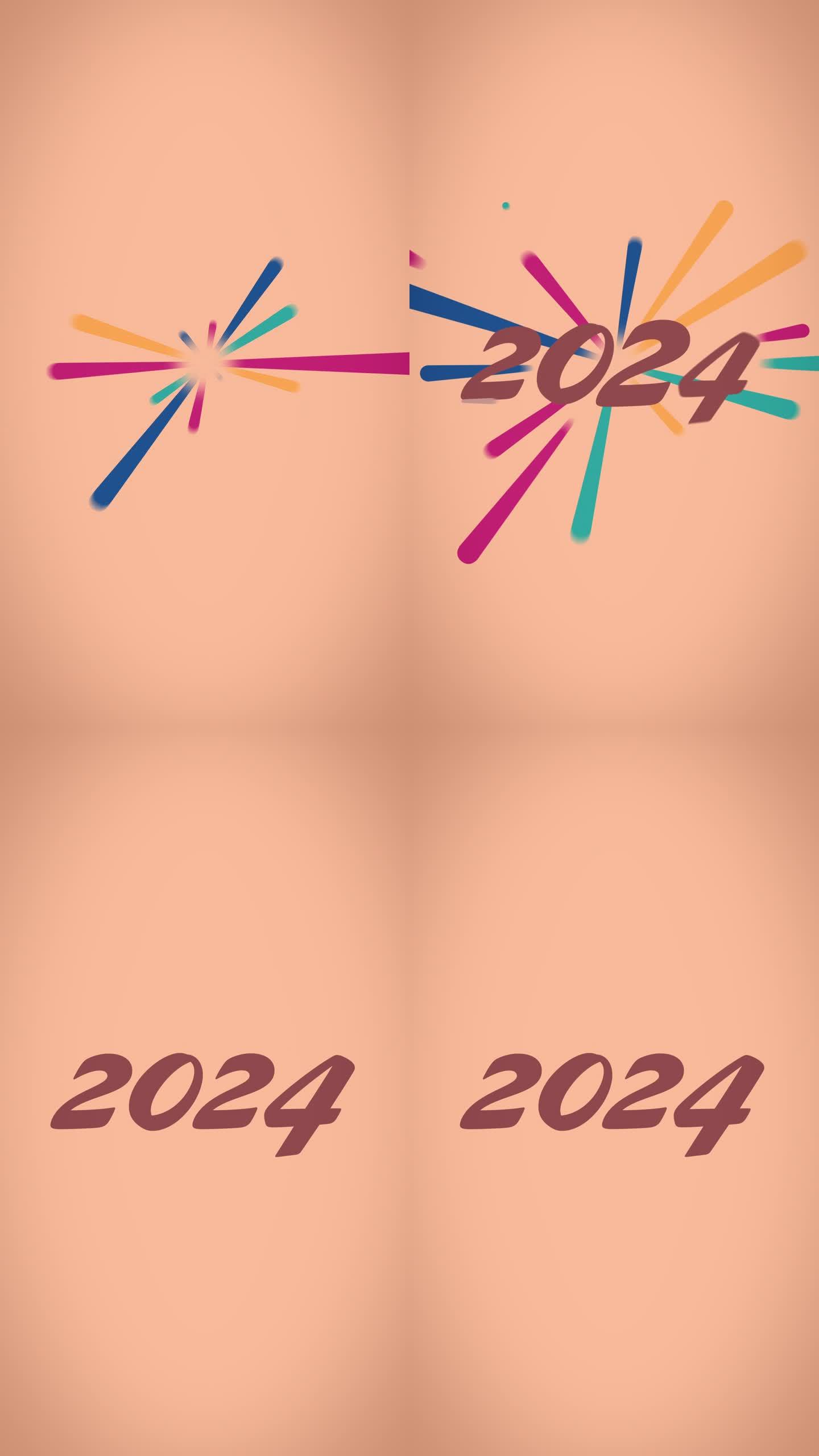 垂直视频-新年2024烟花动画-现代趋势2024调色板