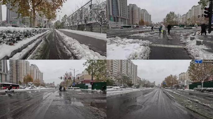 下雪城市马路实景素材