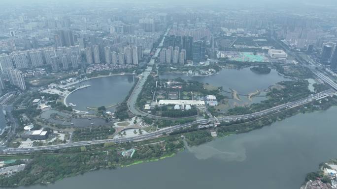 阴天漳州市区航拍龙文区大景下雨天漳州风景