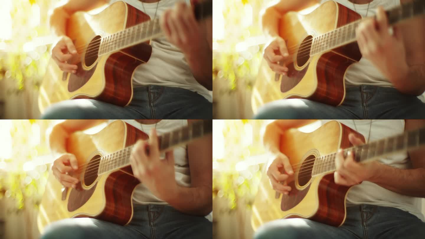 在家练习原声吉他