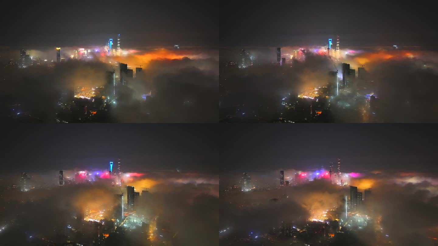 上海平流雾夜景航拍延时