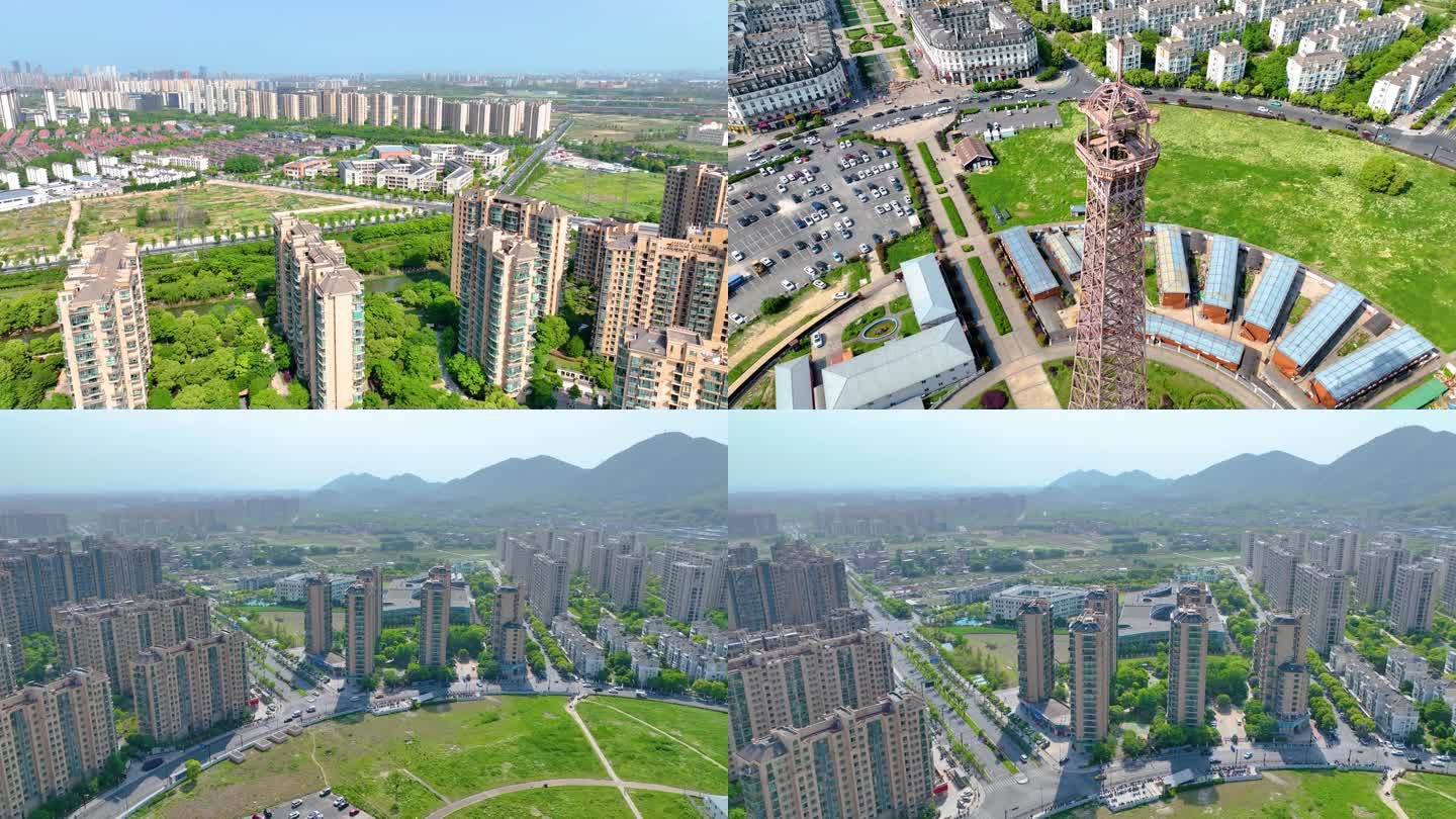 杭州郊区临平区高楼大厦小区航拍城市风景视