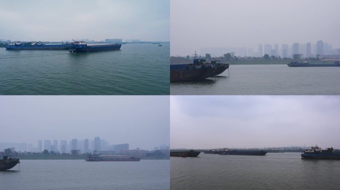 湘江繁忙水运船只运输船货船航行货运
