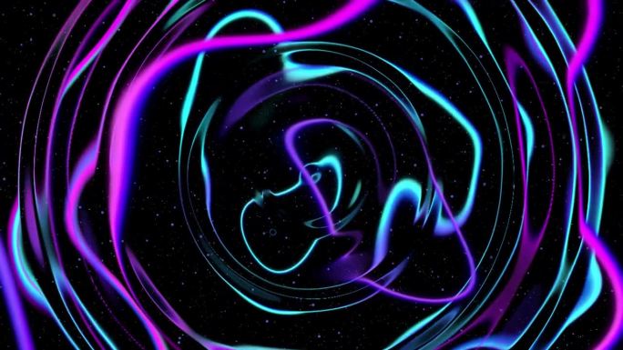 紫色宇宙发光波浪形宇宙空间场景。未来太空探险科学背景。明亮的霓虹空间能量抽象VJ循环动画。