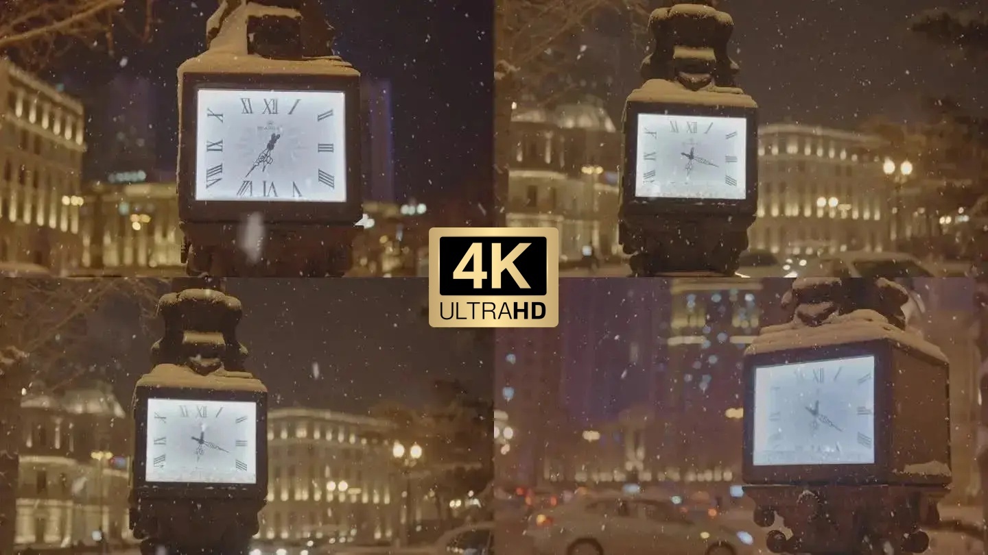 大连中山广场雪景钟表指针光阴流逝视频素材
