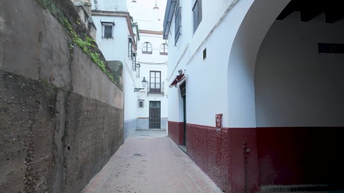 走在西班牙安达卢西亚塞维利亚的圣克鲁斯社区狭窄的街道上，这里也被称为犹太区或犹太区。