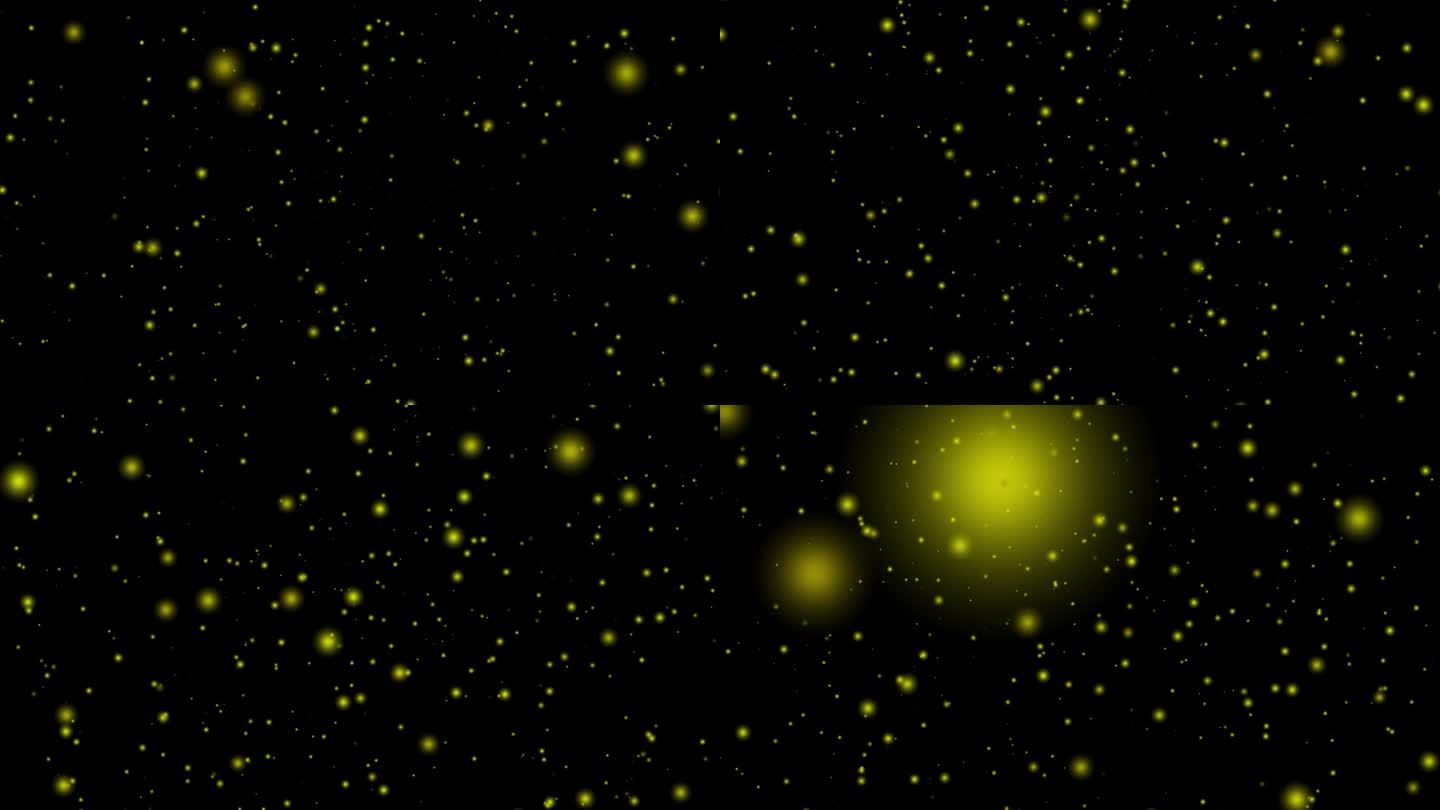 粒子光发光球通过空间宇宙动画运动图形视觉效果3D背景无缝循环4K黑黄