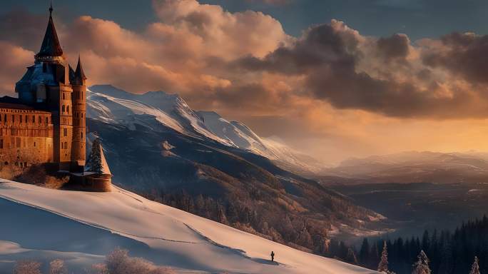 8k雪山城堡背景