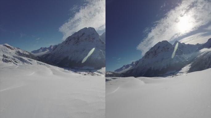 第一人称视角看滑雪板在落后国家的滑雪道