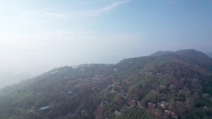 无人机拍摄的中国浙江省德清县莫干山。美丽的秋日竹林景观及山间各类别墅，4k实时画面，高角度视角。