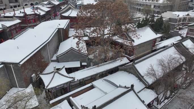 4K原素材-航拍天津雪景，天津古文化街