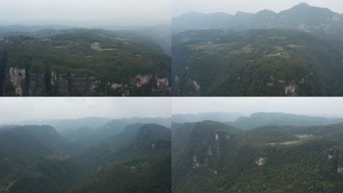 高山峡谷群山悬崖自然风景航拍