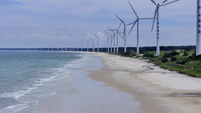 海南海口木兰湾风车海岸海岸线航拍沙滩