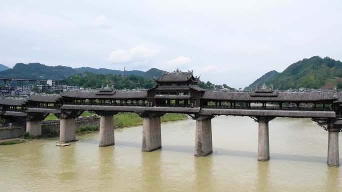 黔江风雨廊桥濯水古镇航拍