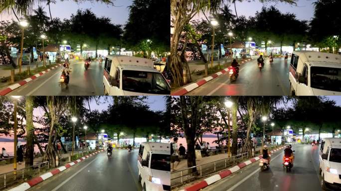 2019年12月26日，泰国奥南:晚上城市步行街上的交通
