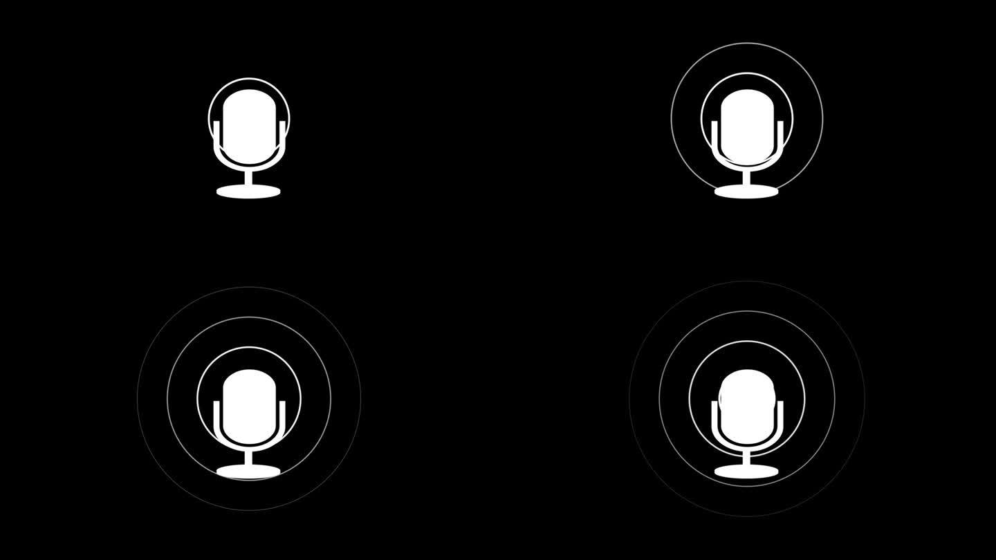 摘要白色麦克风图标上的数字声音动画波在黑色背景。语音识别概念。语音识别的概念。声波与声音，声音和麦克
