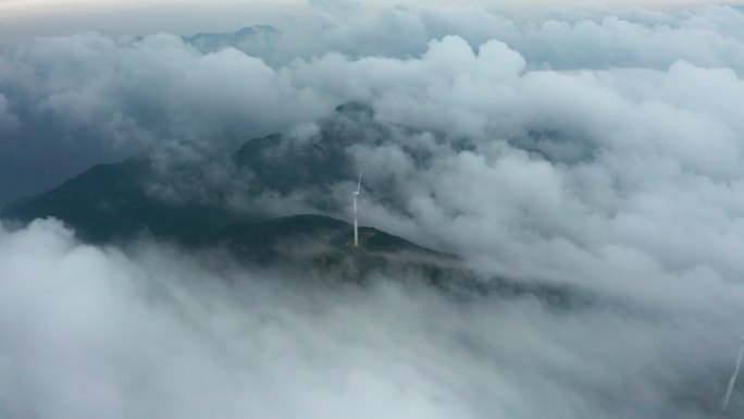 山峦叠嶂云海漫天穿云航拍群山风车云海风景