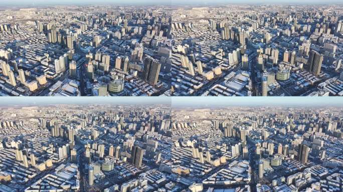 4K原素材-天津雪景，天津和平区全景