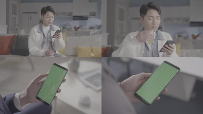 【4K 50p】男性多场景使用手机含绿幕