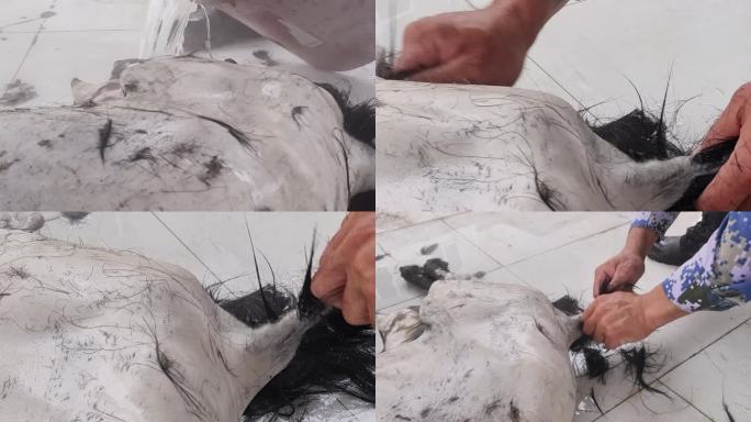 宰杀黑山羊脱毛杀羊肉烫杀山羊脱毛修羊毛