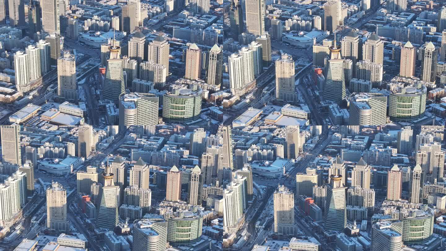 4K原素材-天津雪景，天津网管大厦