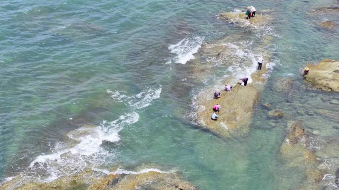 海南海口木兰湾海岸线航拍沙滩礁石海礁