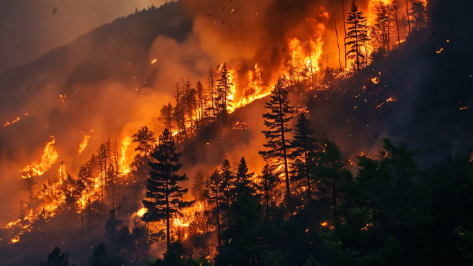 山火森林火灾大火烧山自然灾害火消防宣传