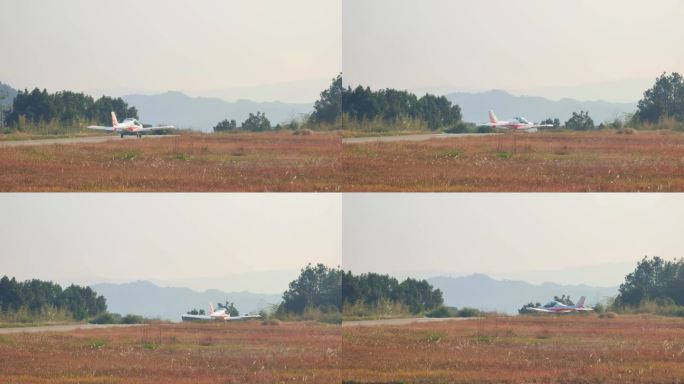 湖南长沙宁乡通航机场滑行的轻型运动类飞机