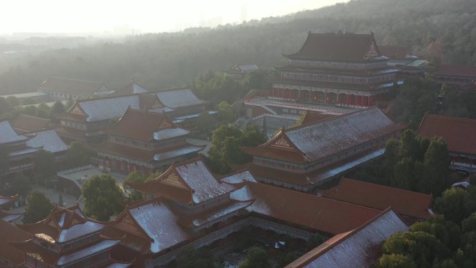 4K原素材-航拍合肥开福禅寺雪景