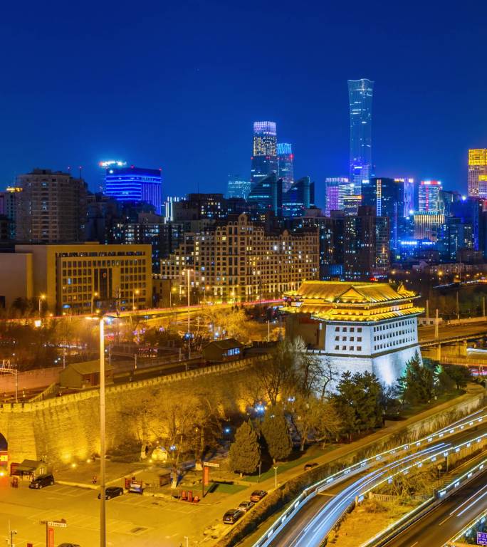 国贸与明城墙遗址车流城市夜景延时