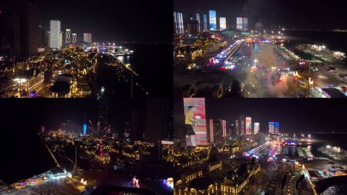大连东港音乐广场威尼斯水城夜景跨年烟花