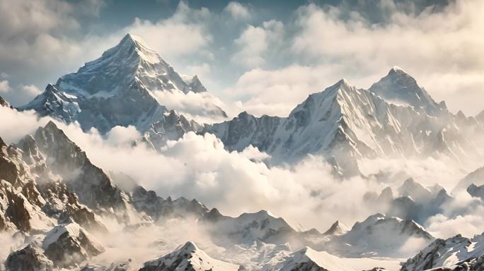 山峰云海  雪山美景  攀登雪山