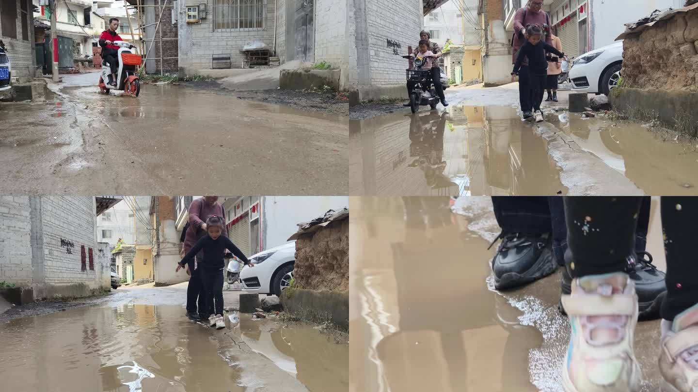 岑溪农村古村落古巷子水渍雨后水浸街