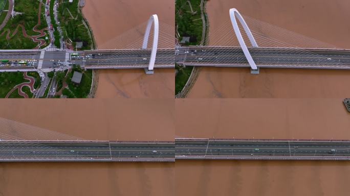 航拍陕西西安浐灞生态区欧亚大桥