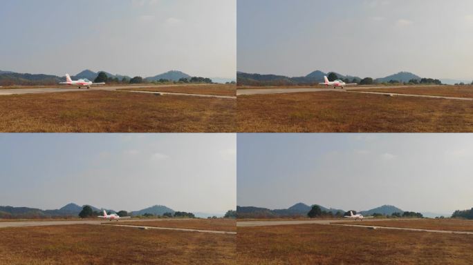 湖南长沙宁乡通航机场滑行的轻型运动类飞机