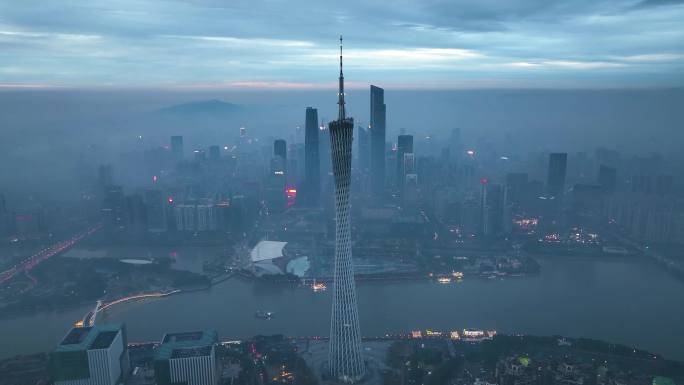 迷雾中的广州城市空镜