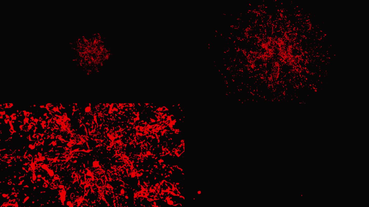 抽象红色的血墨水水彩飞溅飞溅在黑色的背景，危险的恐怖。血溅黑色背景，红色血液过渡图案背景。高品质的4