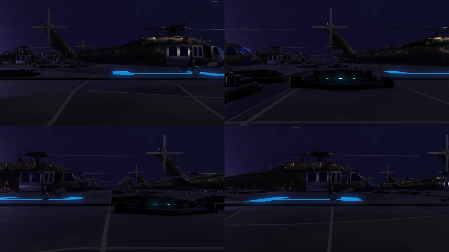 机场与军用直升机3D动画