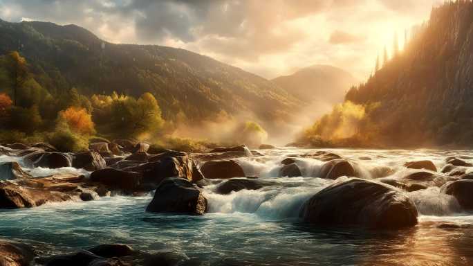 山谷河流山脉微光背景