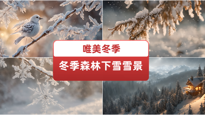 冬季森林下雪雪景 雪景雾凇冰天雪地 雪花