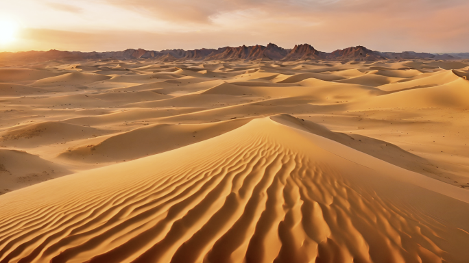 沙漠沙尘风暴日出日落沙漠风吹沙漠